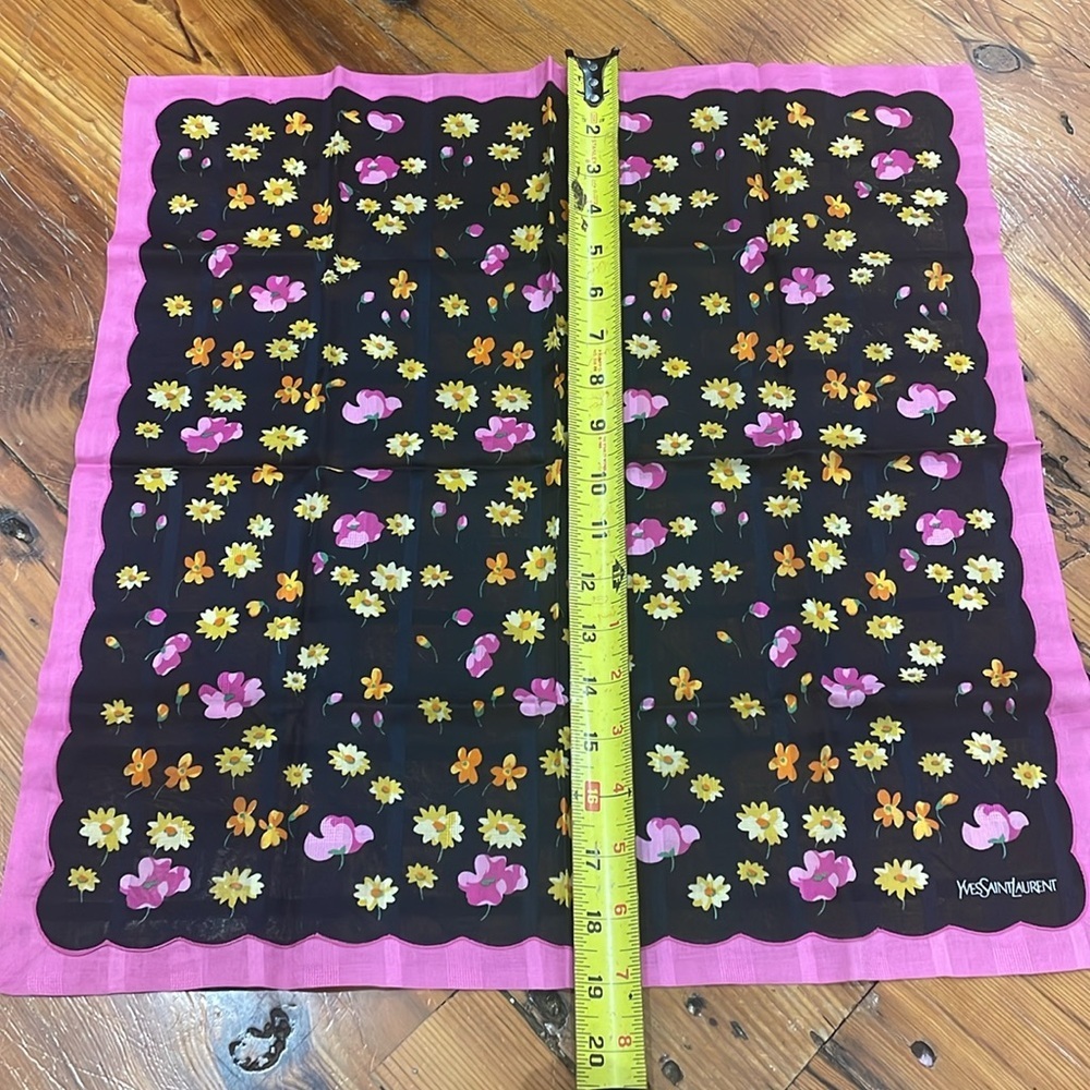Yves Saint Laurent YSL Floral Handkerchief Small Scarf cotton Authentic vintage - Picture 3 of 8